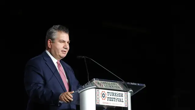 Ambassador of Türkiye to the United States Mr. Sedat Önal welcomes guests to the festival on opening day.
